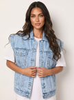 Denim Vest Women Sleeveless Vintage Chest Pockets