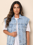 Denim Vest Women Sleeveless Vintage Chest Pockets
