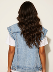 Denim Vest Women Sleeveless Vintage Chest Pockets