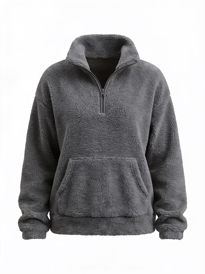 Plush Sweater Women Half Zip High Collar Relaxed Fit