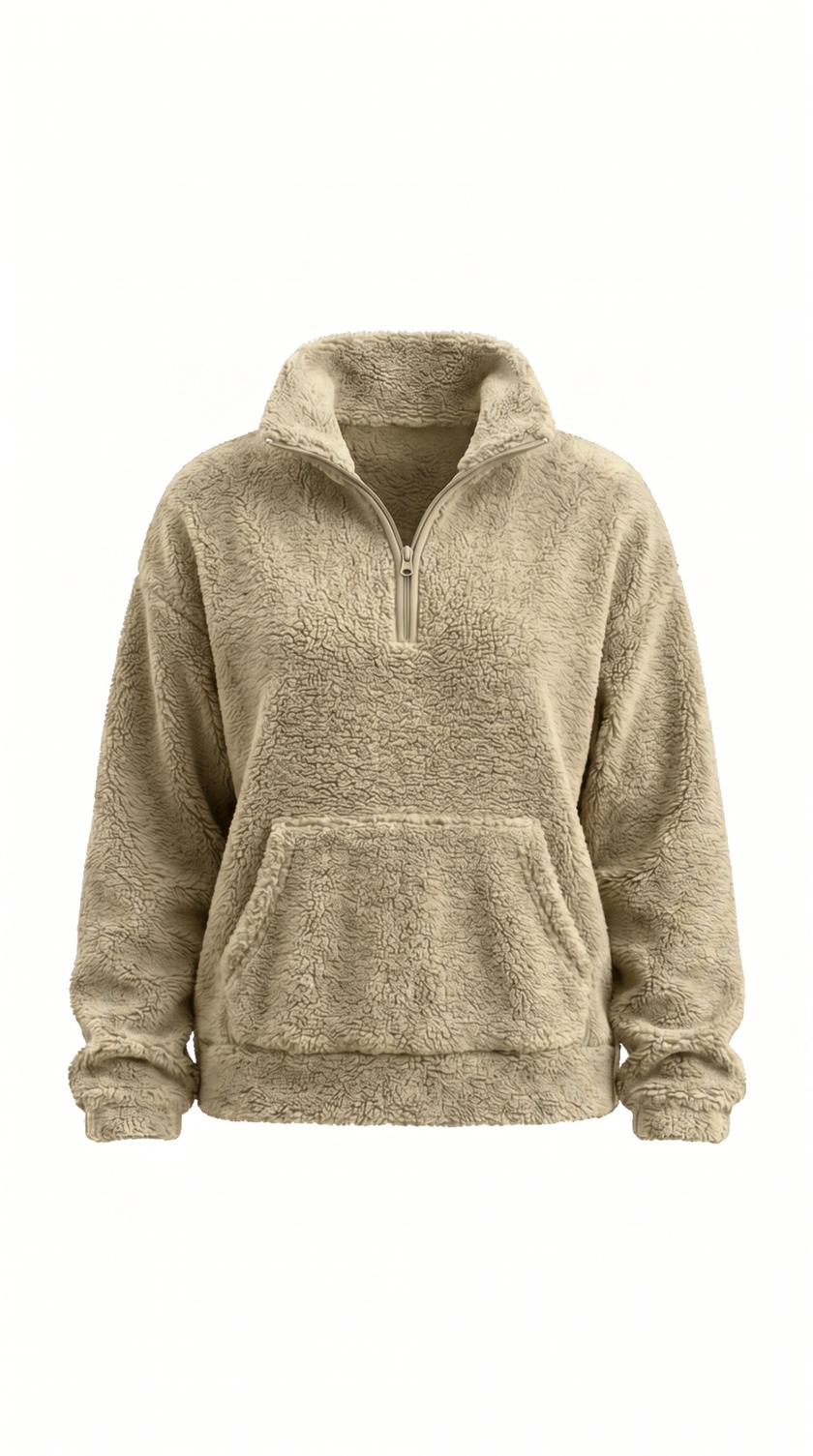 Plush Sweater Women Half Zip High Collar Relaxed Fit