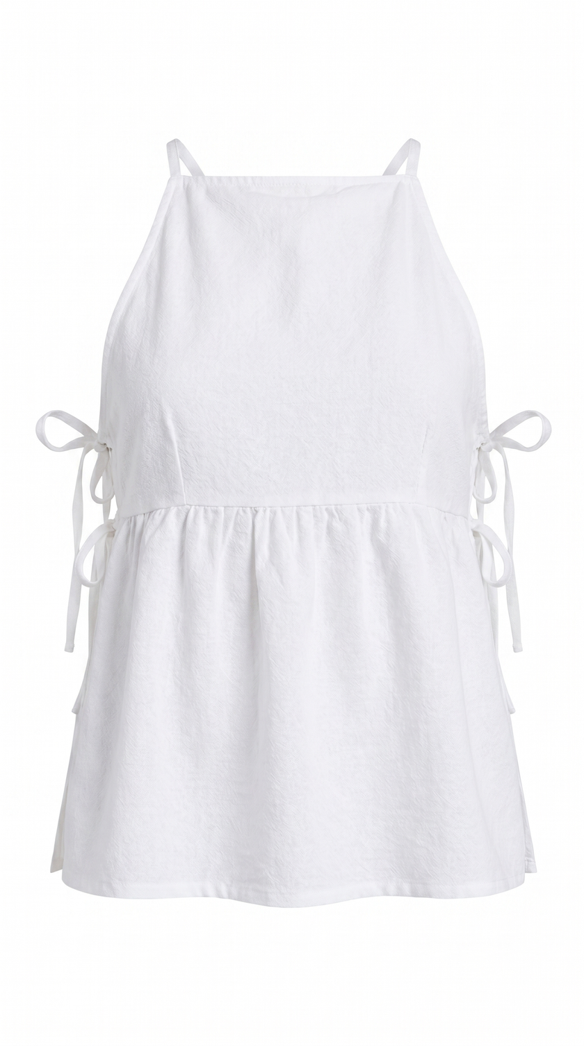 Cotton Blend Tank Top Women Bow Strap Sleeveless