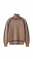 Turtleneck Sweater Women Contrast Seam Relaxed Fit