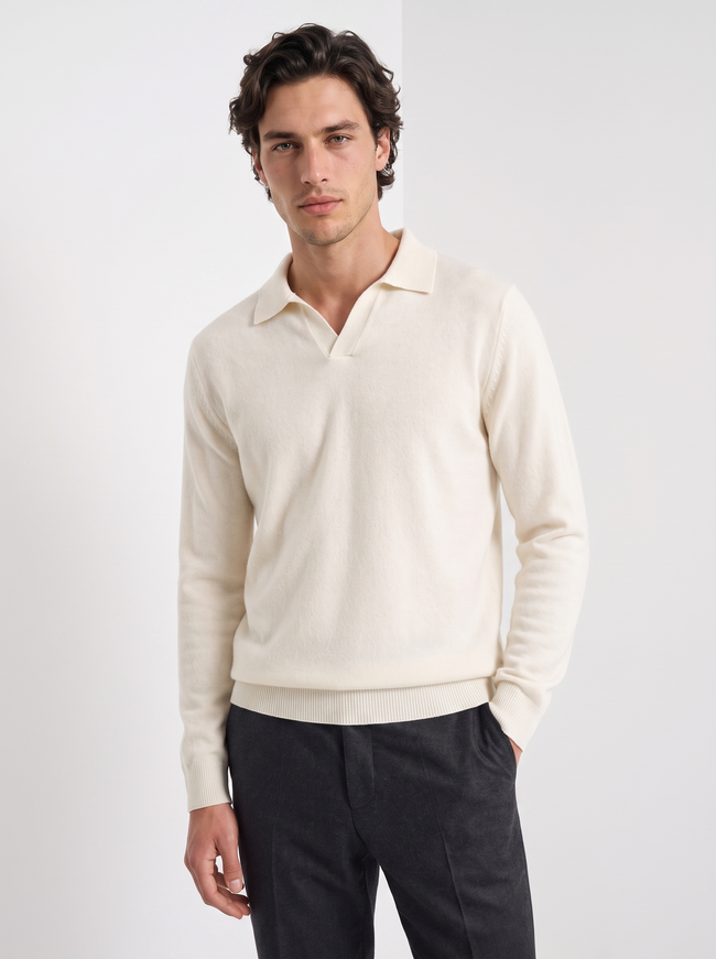 Cashmere Polo Sweater Men Long Sleeve Collared Regular Fit