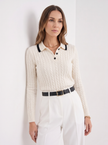 Knit Polo Shirt Women Henley Collar Button Old Money