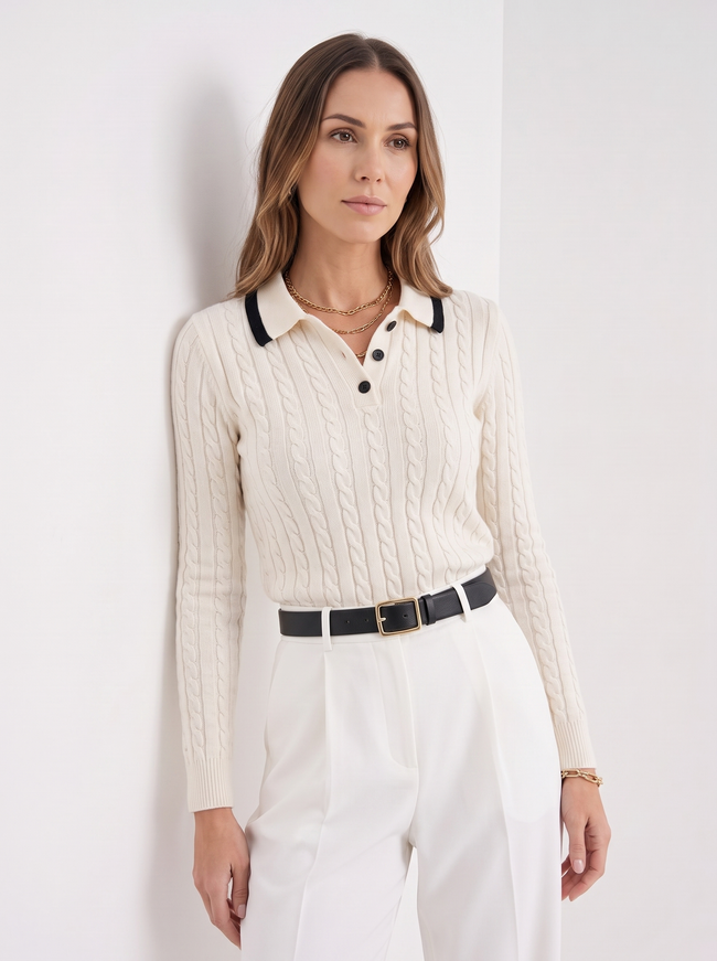 Knit Polo Shirt Women Henley Collar Button Old Money