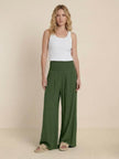 FJØRNA linen summer trousers for women, high-waist cotton palazzo pants with wide leg design, casual and breathable.