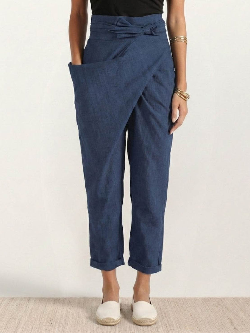 FJØRNA women's lightweight summer trousers with high waist, wide leg, tapered fit, made for a comfortable, stylish look.