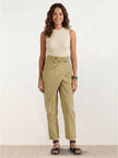 FJØRNA women's lightweight summer trousers with high waist, wide-leg tapered design, made from soft, comfortable fabric.