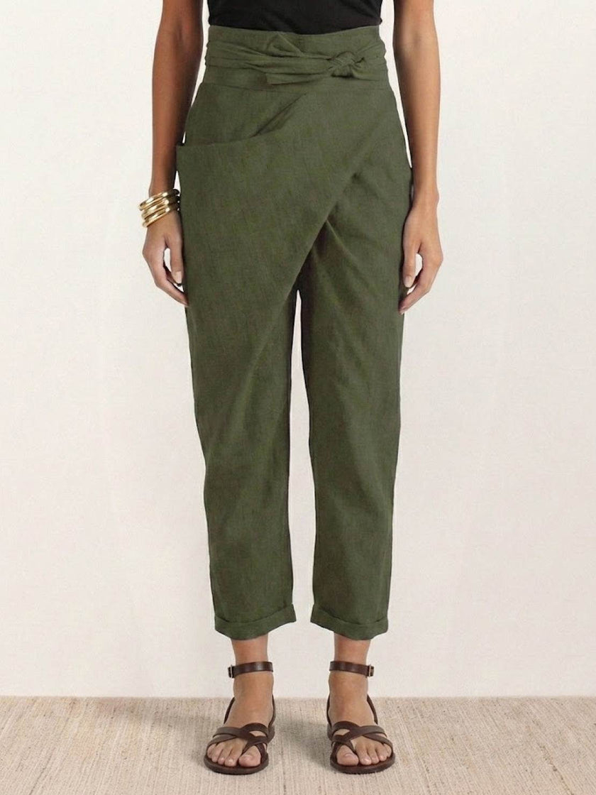FJØRNA lightweight summer women's trousers with high waist, wide leg, and tapered fit, made for comfortable, stylish wear.