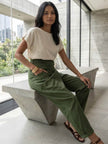 FJØRNA women's lightweight summer trousers with high waist, wide leg, and tapered fit, made for comfortable, stylish wear