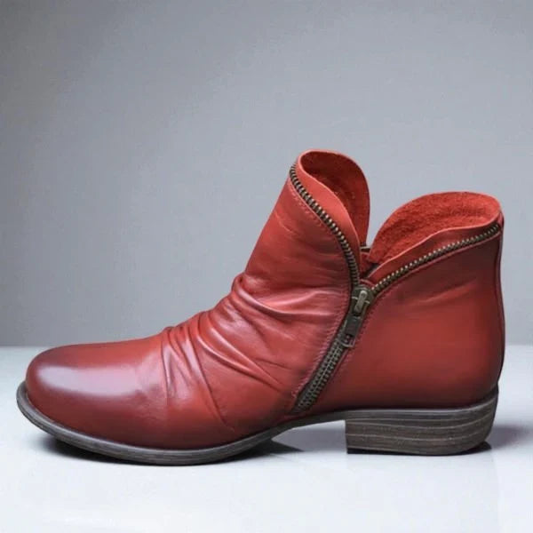 Hiking | Women's Ankle Zipper Ruched with Leather Comfortable Casual Everyday Walking