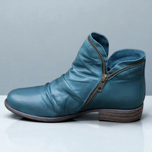 Hiking | Women's Ankle Zipper Ruched with Leather Comfortable Casual Everyday Walking