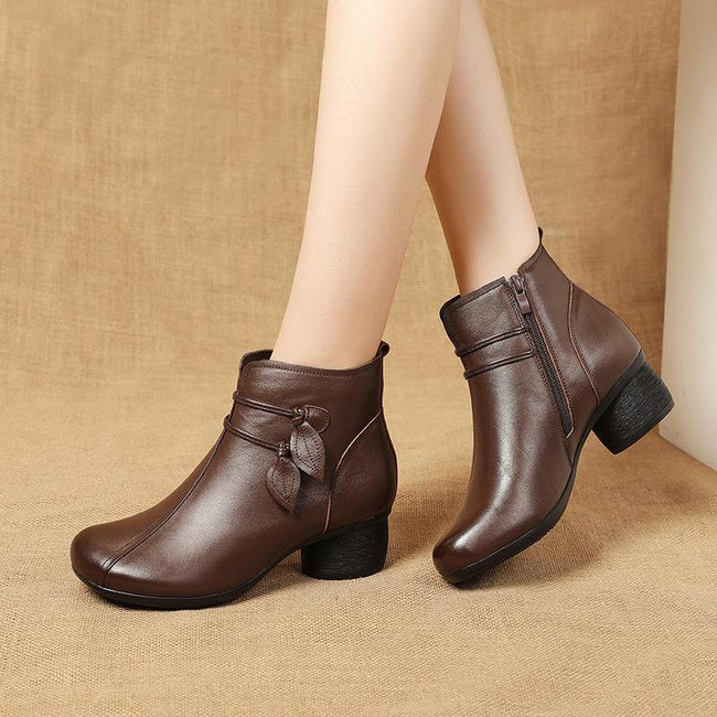 Hiking | Women's Zippered Leather Ankle Chunky Heel with Comfortable Casual Everyday