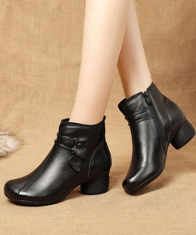 Hiking | Women's Zippered Leather Ankle Chunky Heel with Comfortable Casual Everyday