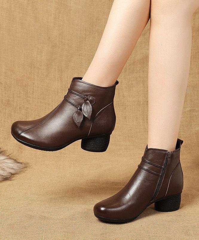 Hiking | Women's Zippered Leather Ankle Chunky Heel with Comfortable Casual Everyday