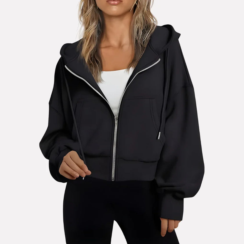 Lieke | Women's Cropped Hooded Sweater Pullover with Knit Cozy Soft Long-Sleeve