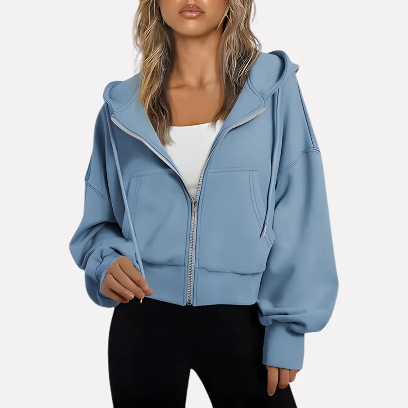 Lieke | Women's Cropped Hooded Sweater Pullover with Knit Cozy Soft Long-Sleeve