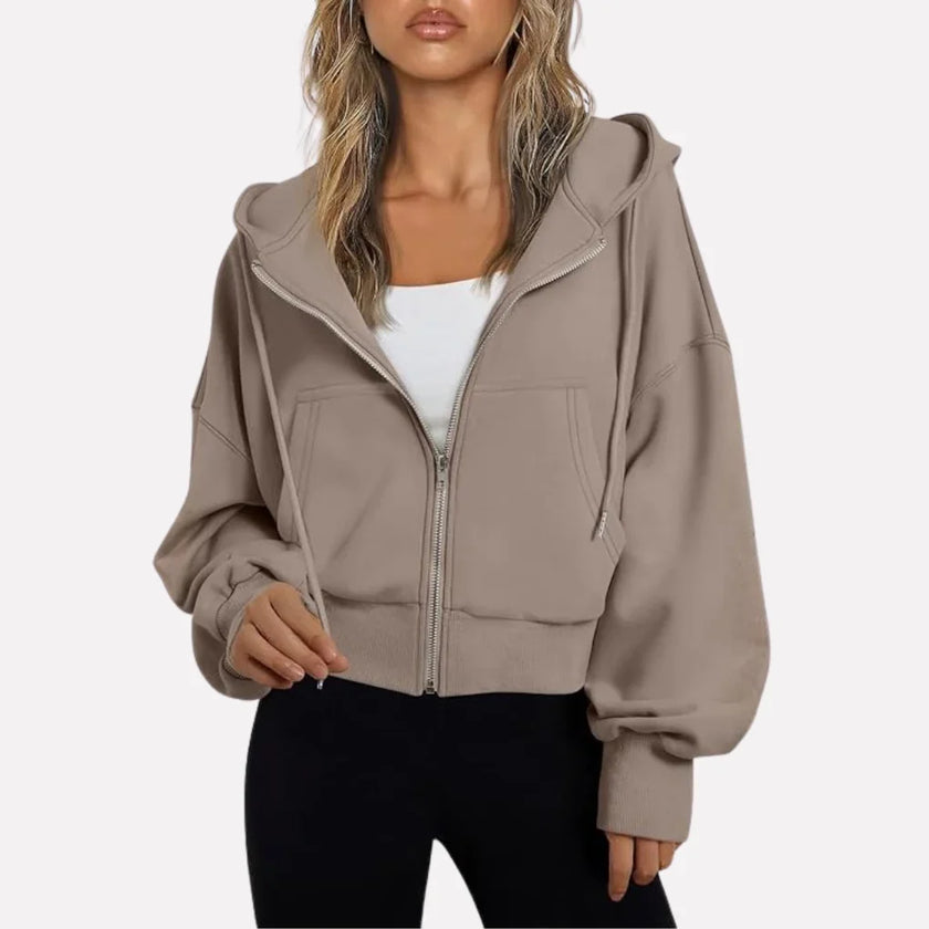 Lieke | Women's Cropped Hooded Sweater Pullover with Knit Cozy Soft Long-Sleeve