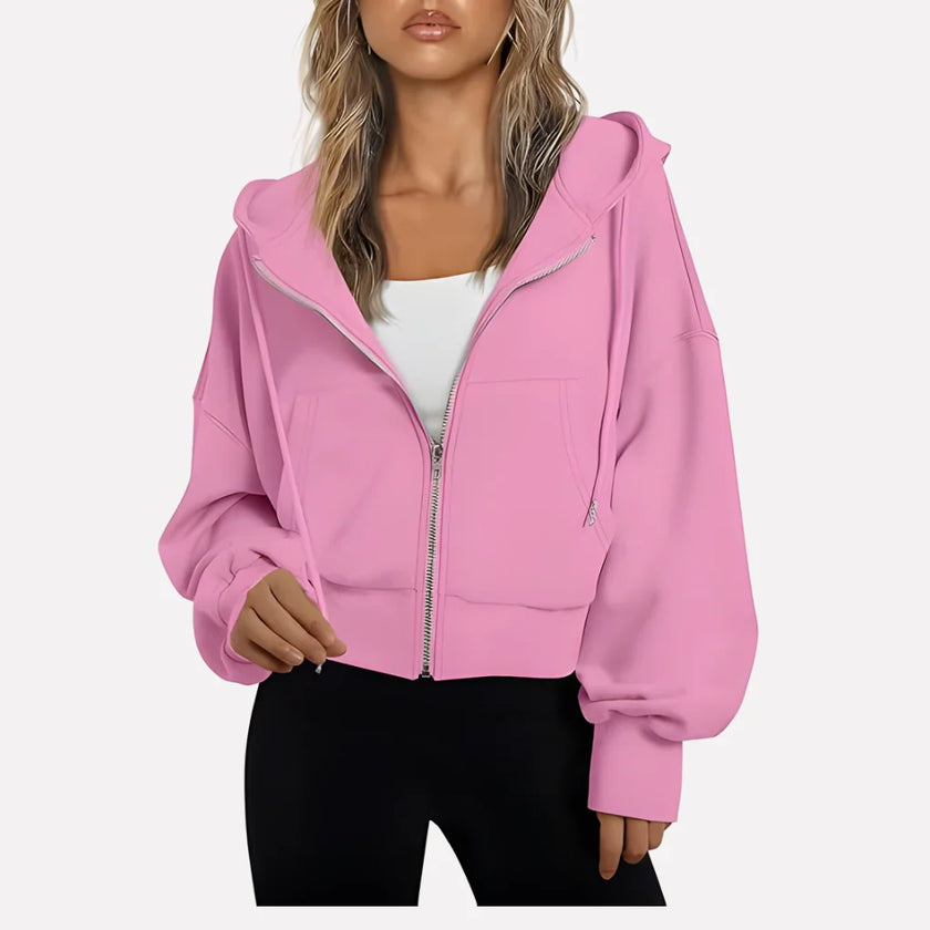 Lieke | Women's Cropped Hooded Sweater Pullover with Knit Cozy Soft Long-Sleeve
