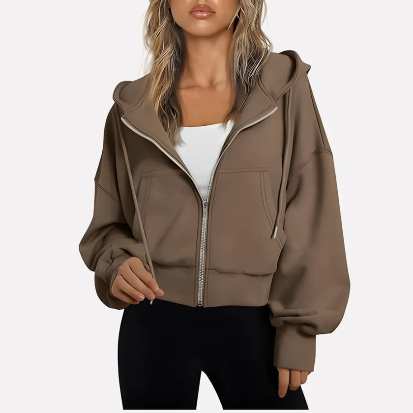 Lieke | Women's Cropped Hooded Sweater Pullover with Knit Cozy Soft Long-Sleeve