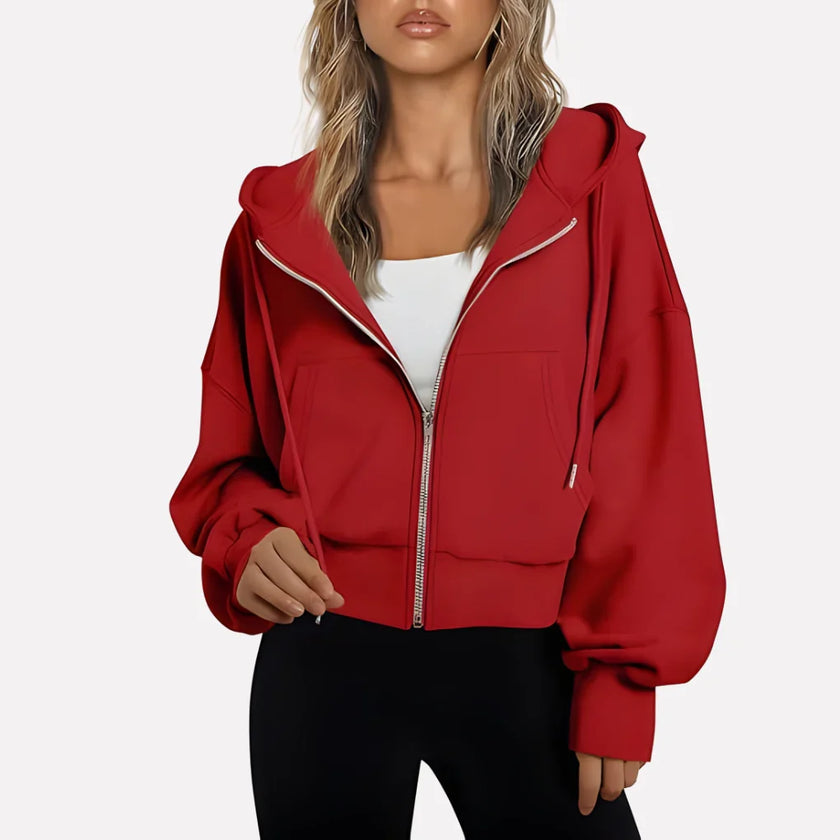 Lieke | Women's Cropped Hooded Sweater Pullover with Knit Cozy Soft Long-Sleeve