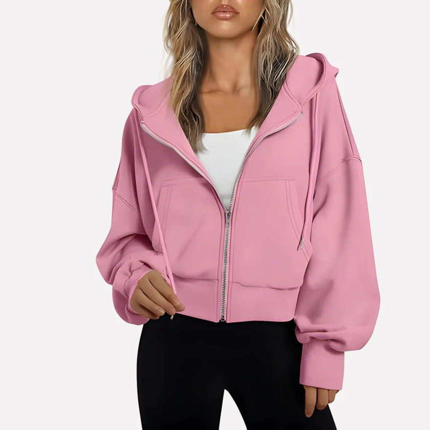 Lieke | Women's Cropped Hooded Sweater Pullover with Knit Cozy Soft Long-Sleeve