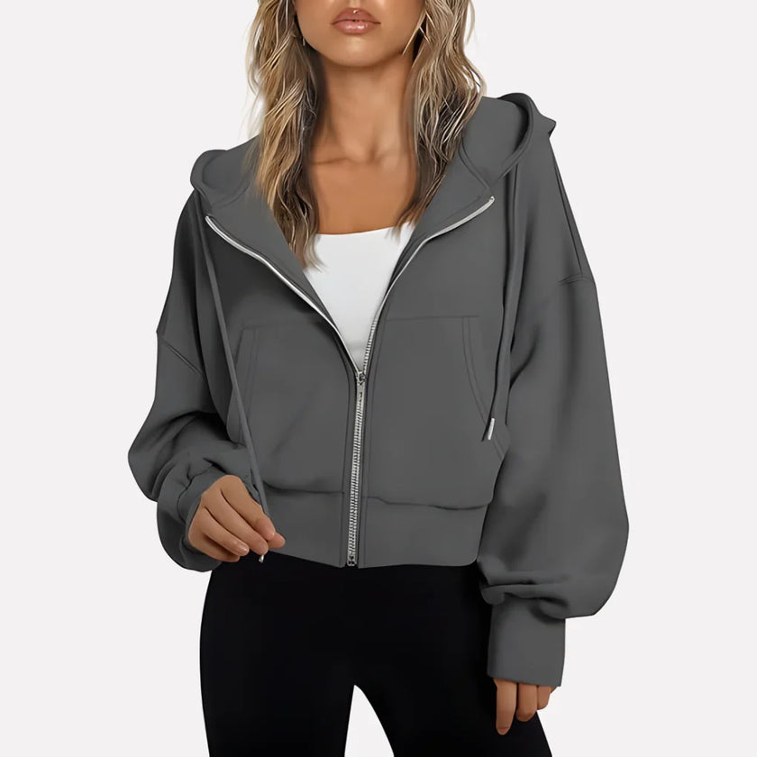 Lieke | Women's Cropped Hooded Sweater Pullover with Knit Cozy Soft Long-Sleeve