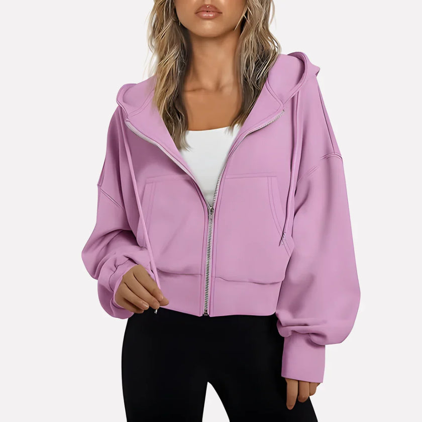 Lieke | Women's Cropped Hooded Sweater Pullover with Knit Cozy Soft Long-Sleeve