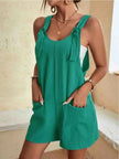 FJØRNA linen summer romper for women with pockets, ideal for beachwear and casual summer outings.