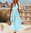 FJØRNA women's bohemian sleeveless cotton maxi dress with elegant resort style, flowing fit and intricate details.