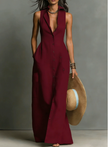 Red linen sleeveless maxi dress for women by FJØRNA, flowing design with a fitted bodice and ankle-length hem.