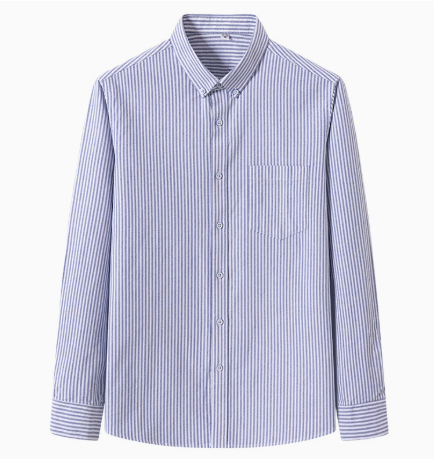 Men's cotton striped button-up shirt by FJØRNA, featuring classic design and long sleeves, shown in a front view.
