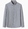 FJØRNA men's cotton striped button-up shirt with a classic fit, featuring a collar and long sleeves for casual or formal wear.