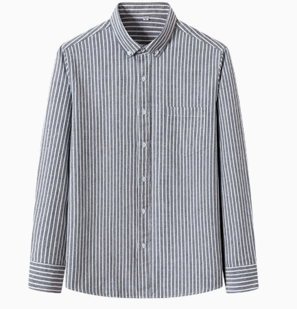 FJØRNA men's cotton striped button-up shirt with a classic fit, featuring a collar and long sleeves for casual or formal wear.