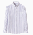Men's FJØRNA cotton striped button-up shirt, featuring classic design and long sleeves, shown on a hanger.