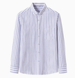 Men's FJØRNA cotton striped button-up shirt showing a classic fit with blue and white vertical stripes.