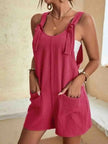 FJØRNA linen summer romper for women with pockets, lightweight beach-ready romper in natural linen fabric.