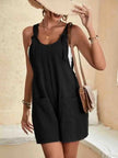 FJØRNA linen summer romper for women with pockets, casual beachwear, lightweight and breathable for warm weather.