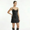 FJØRNA women's lace slip satin mini dress with delicate lace details and smooth satin fabric, perfect for elegant occasions.