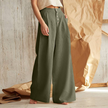FJØRNA women's knit wide-leg trousers with elastic waist, showcasing soft fabric and relaxed fit in a neutral color.