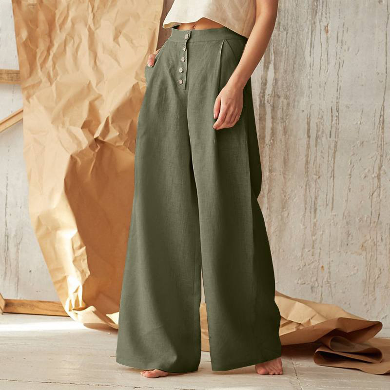 FJØRNA women's knit wide-leg trousers with elastic waist, featuring a relaxed fit and soft fabric in a stylish design.