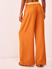 FJØRNA linen-blend wide-leg women’s trousers, loose pull-on pants, relaxed fit, light fabric, neutral color, front pockets