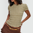 White plaid ruffle-detail top for women by FJØRNA, stylish blouse with feminine ruffles and a classic plaid pattern.