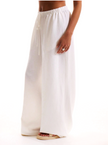 FJØRNA linen-blend wide-leg women's pants, loose pull-on trousers with relaxed fit and breathable fabric, perfect for casual wear.