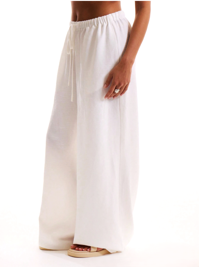 FJØRNA linen-blend wide-leg women's pants, loose pull-on trousers with relaxed fit and breathable fabric, perfect for casual wear.