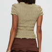 FJØRNA plaid ruffle-detail women's white blouse top with long sleeves and feminine design, casual chic women’s fashion.