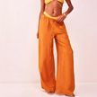 FJØRNA linen-blend wide-leg women's trousers, loose pull-on pants with relaxed fit, light fabric, and stylish design.