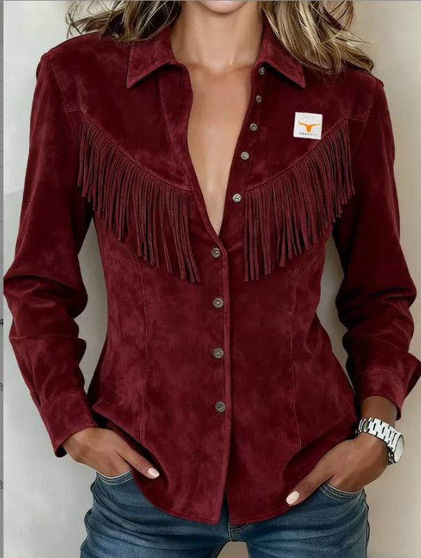 Suede Shirt Jacket Women Fringe Western Snap Front