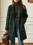 Wool Blend Check Coat Women Lapel Collar Tweed Winter